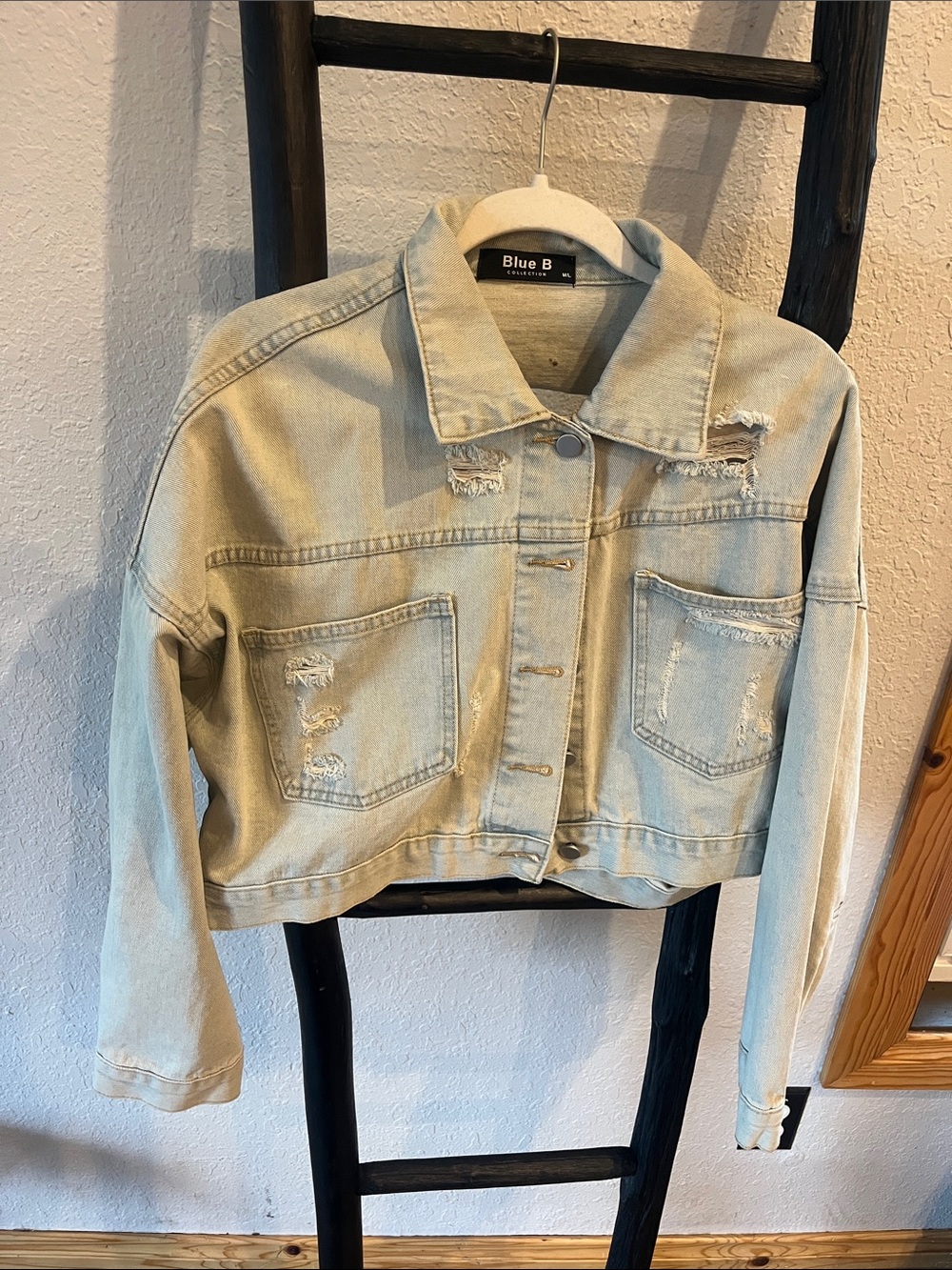 Blue B Cropped Distressed Denim Jacket - Light Blue